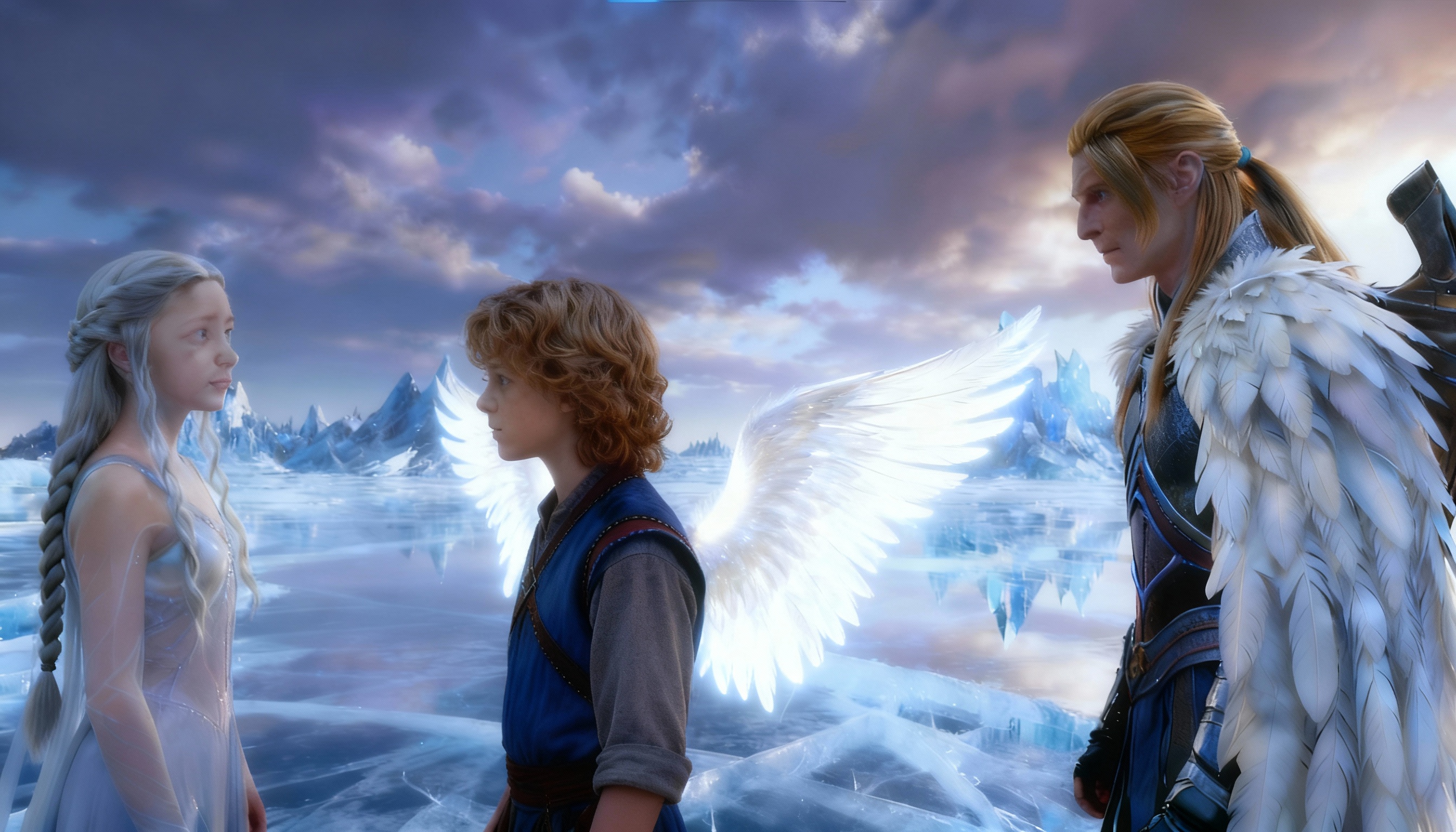 Gabriel, Mina and Falcon in an icy landscape