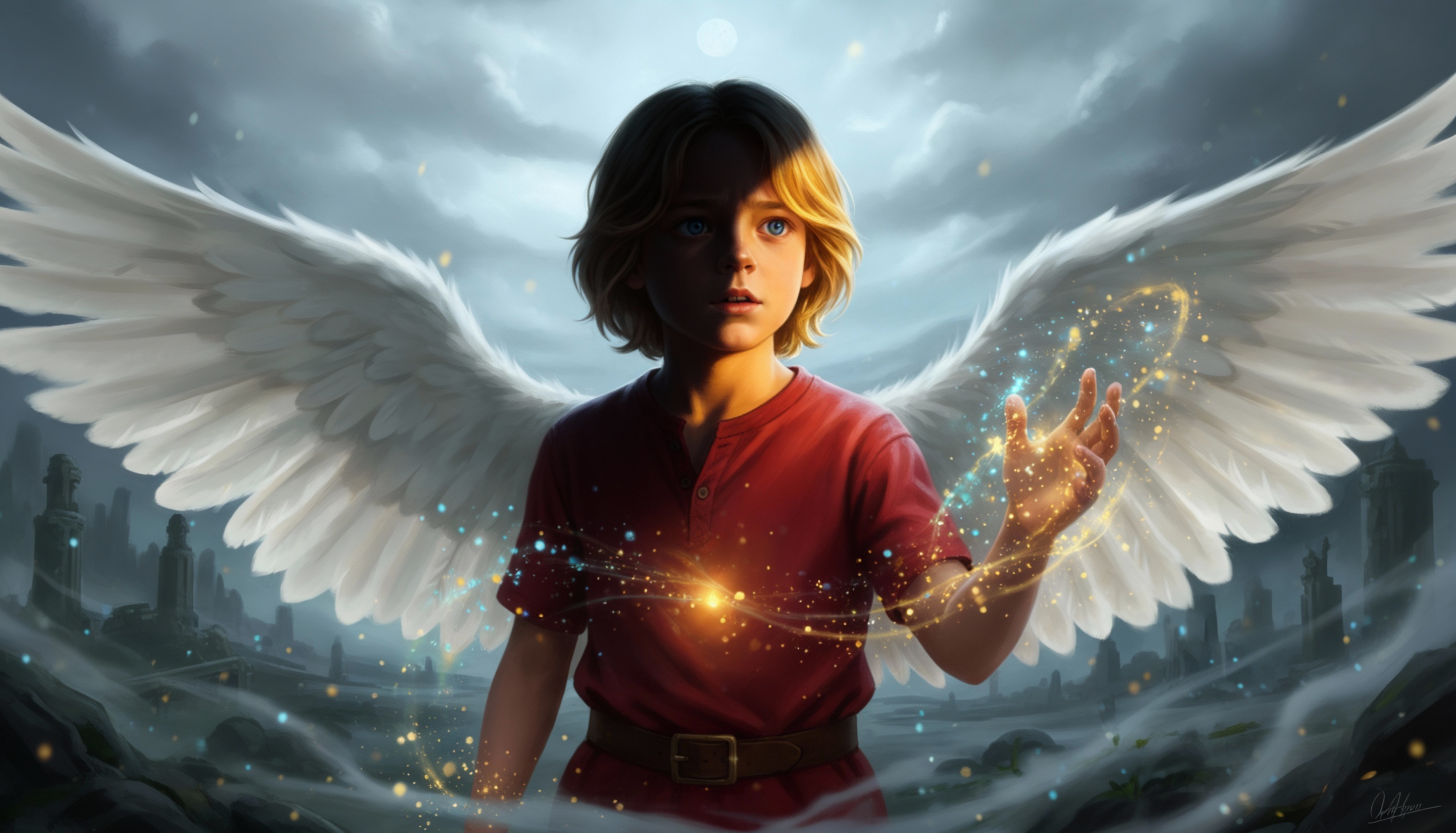 Falcon and Gabriel by the lake