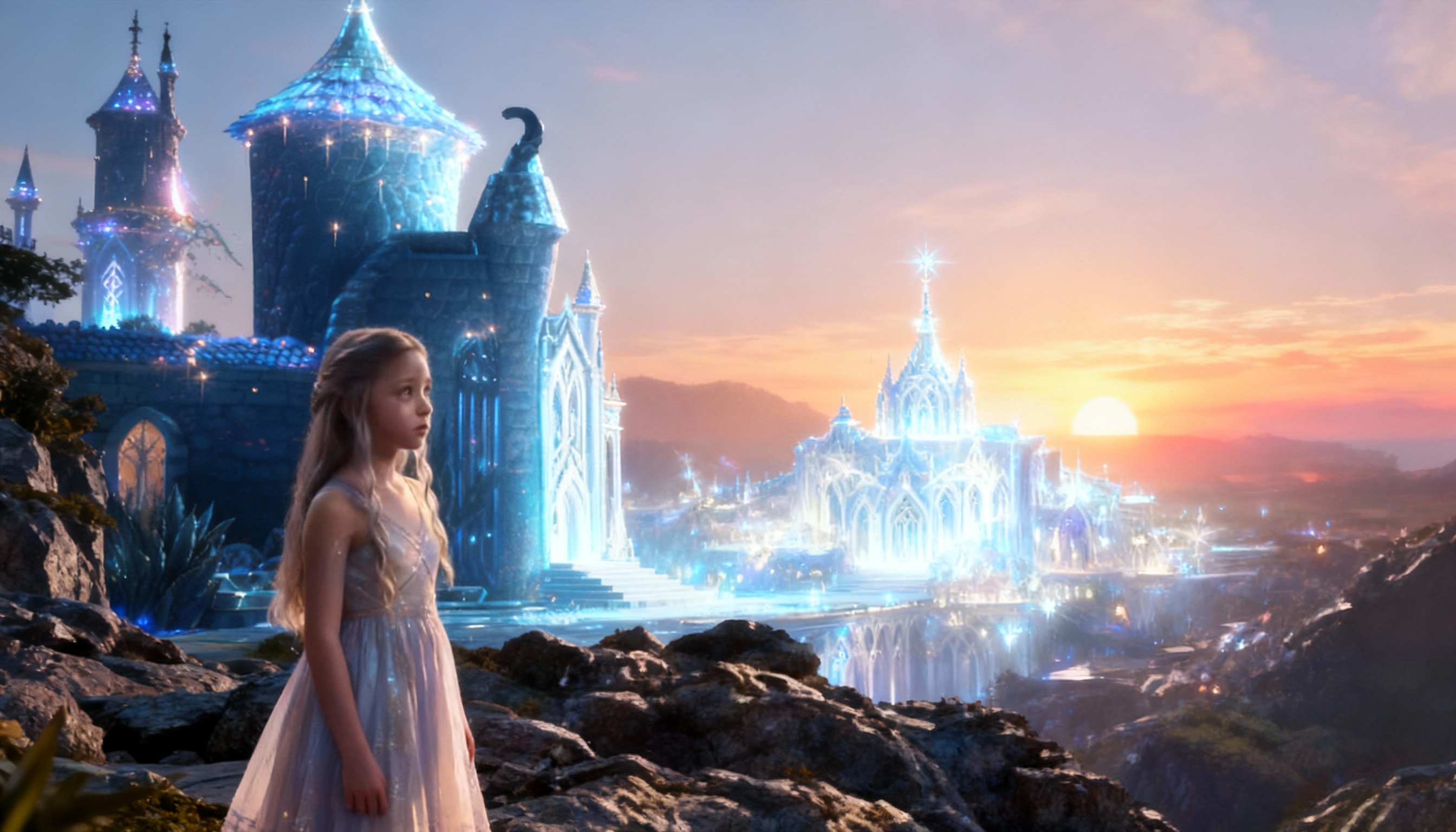 The luminous palace of Etheria at night